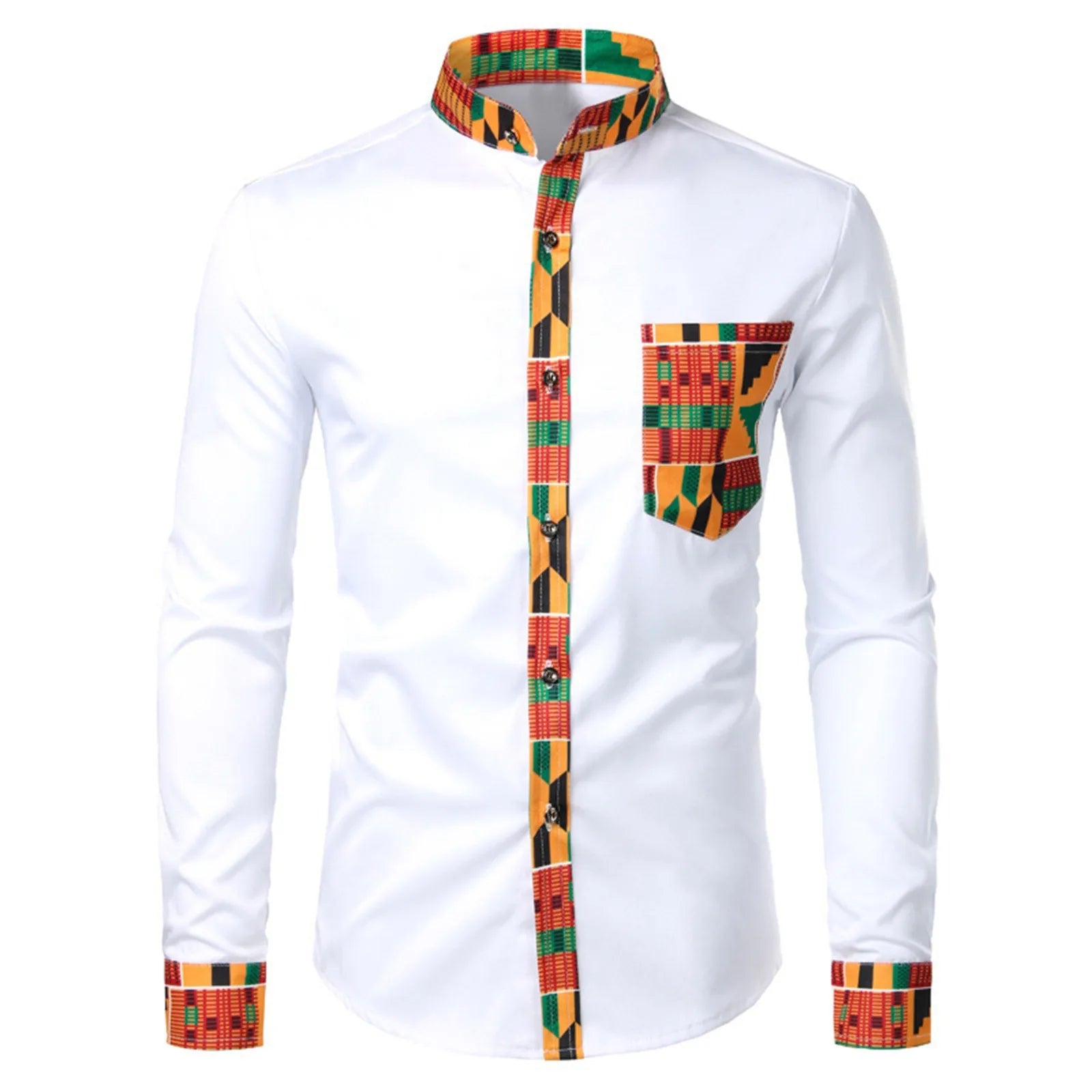 Men'S Shirts Men'S African Long Sleeve Printed Patchwork Design Button Up Shirt Seaside Vacation Casual Top Large Size