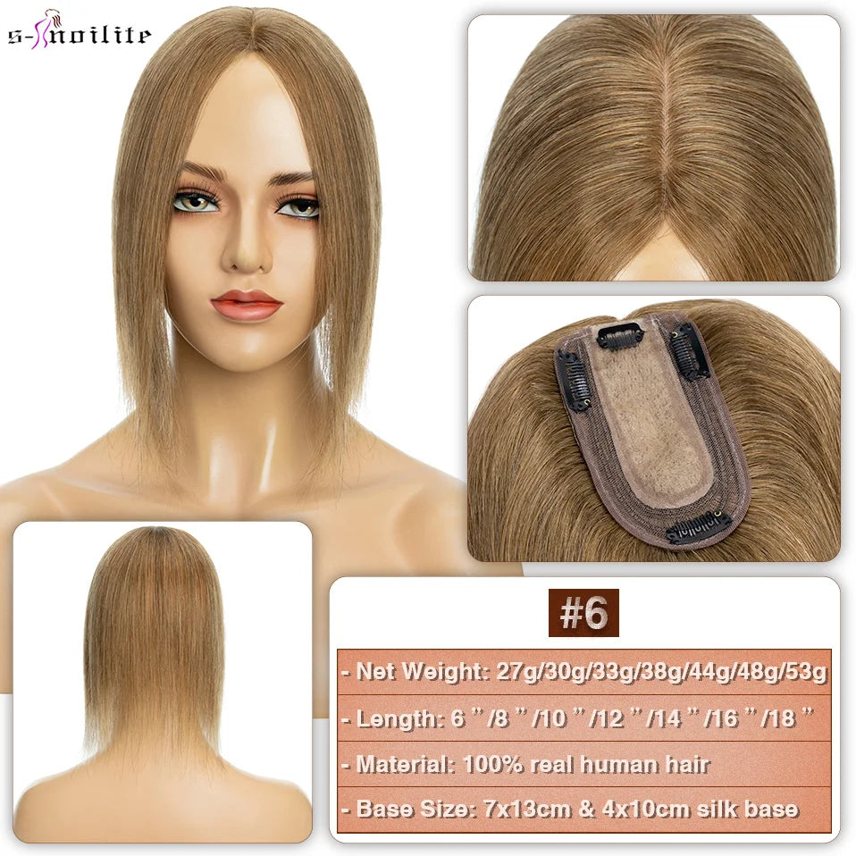S-noilite 7x13cm Hair Toppers Human Hair For Women Natural Hair Topper Wigs Women Topper Silk Base Hair Clip In Hair Extensions