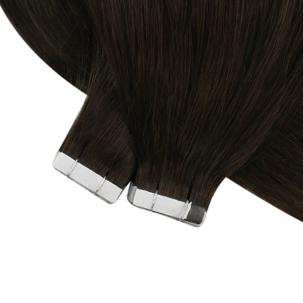VeSunny Brown Tape in Hair Extensions Human Hair Brown Skin Weft Darkest Brown Human Hair Extensions for Women