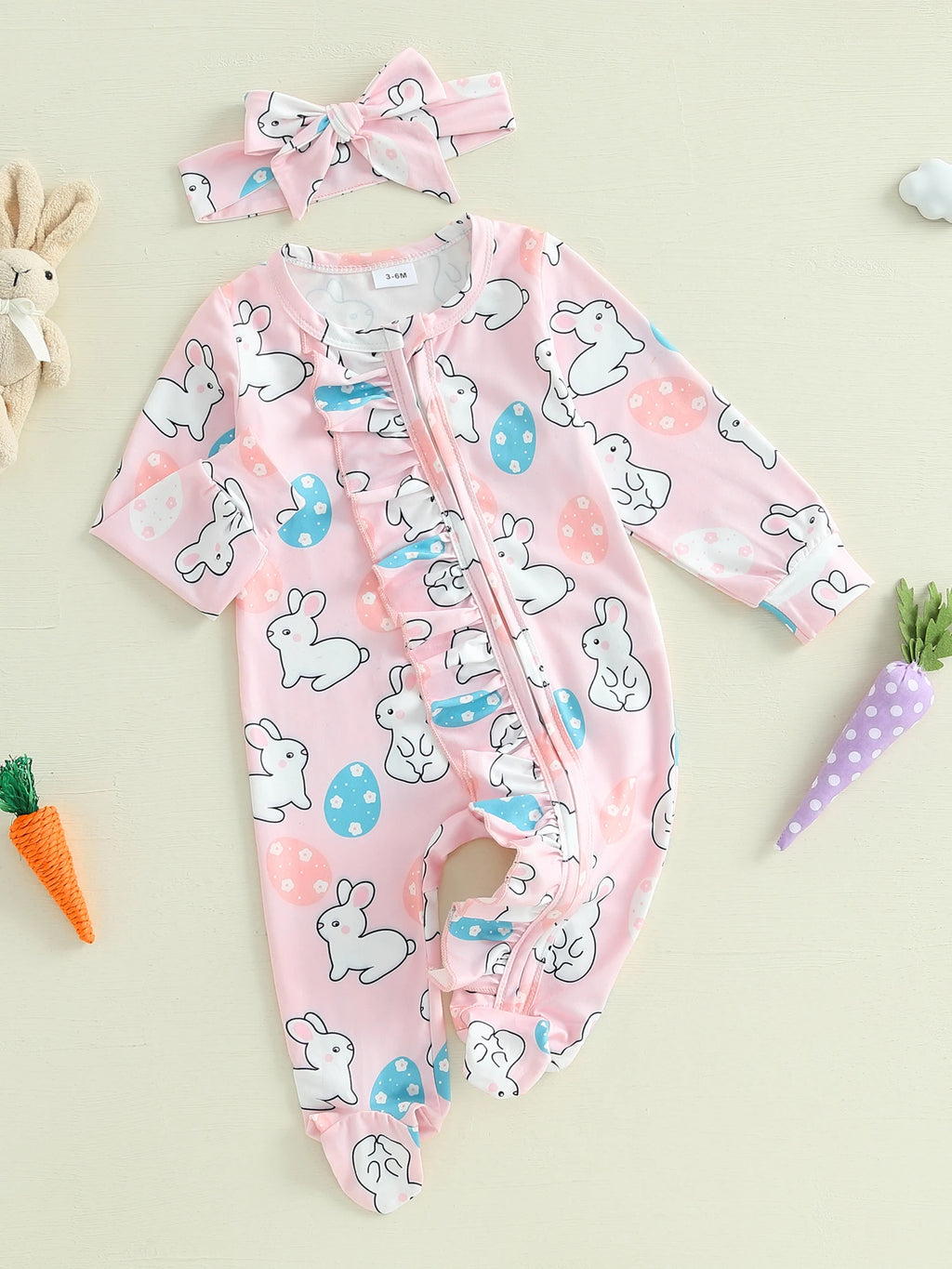 Toddler Girl 2Pcs Spring Outfits Short Sleeve Round Neck Floral Print Romper with Bow Headband Set Infant Clothing for Easter