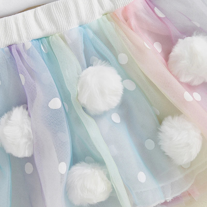 Adorable Baby Girl Easter Outfit with Bunny Embroidery and Polka Dot Tulle Skirt - 2 Piece Set for Spring Celebrations