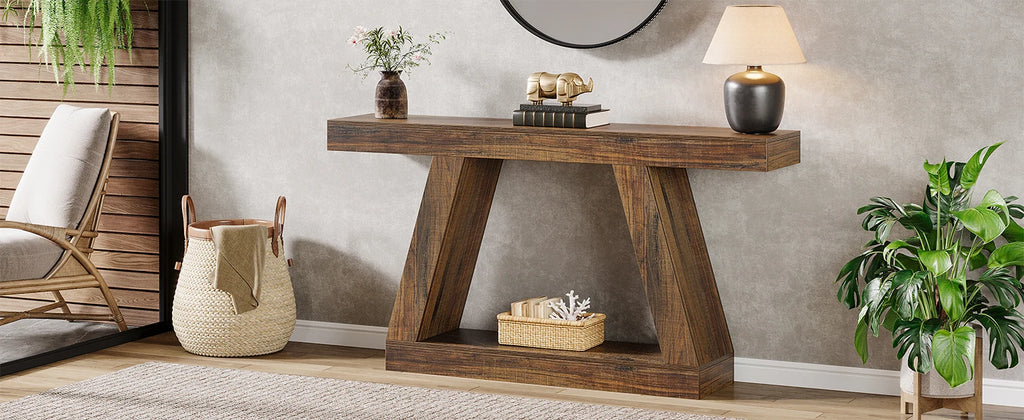 Tribesigns 55-Inch Rustic Console Table with Storage Industrial Wooden Entryway Table for Hallway Living Room