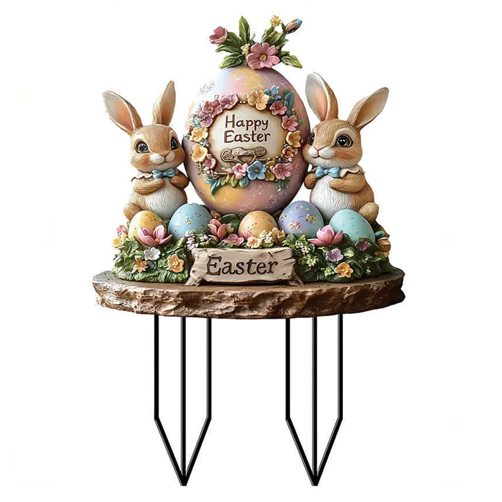Easter Bunny Garden Stake Acrylic Easter Yard Sign 2D Flat Easter Rabbit Garden Signs for Easter Decorations