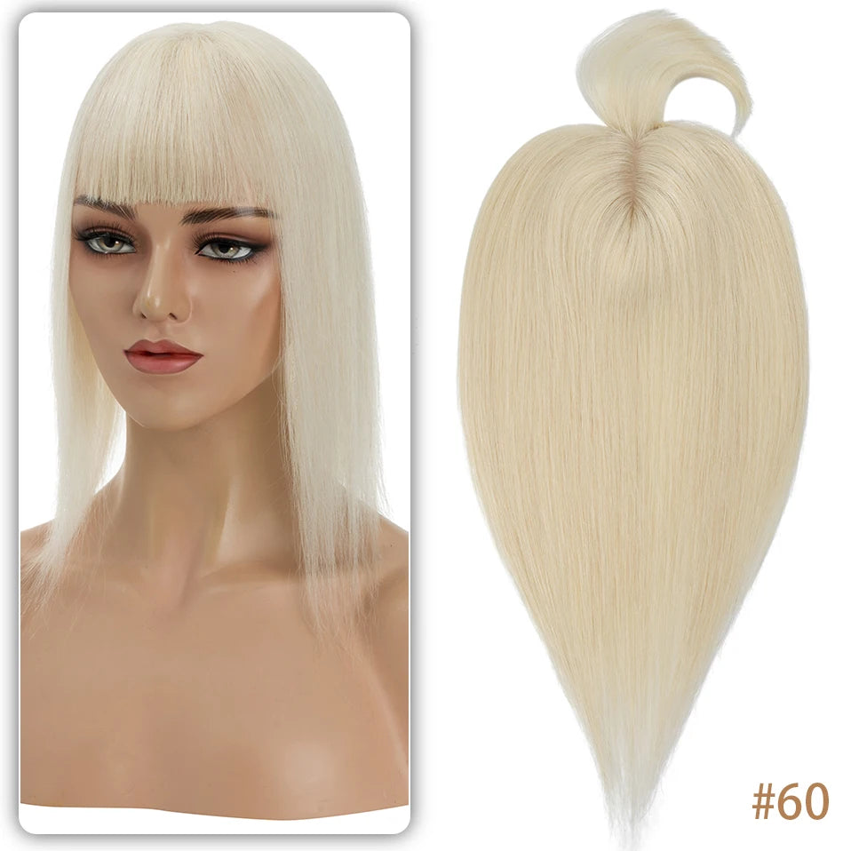 TESS Women Topper 10x12cm Hair Clips Hair Topper Natural Hair Wigs 100% Human Hair Silk Base Clip In Hair Extension Blonde Women