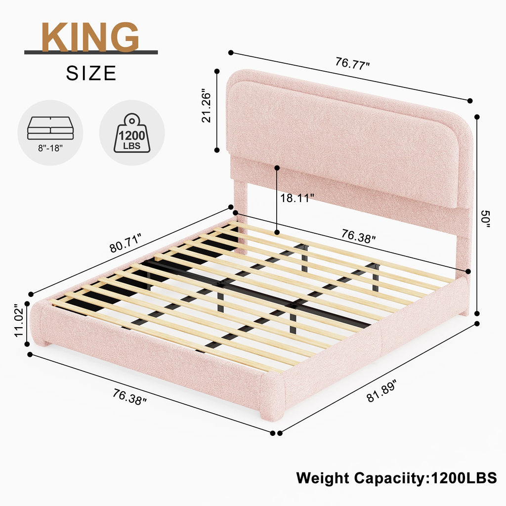 Full Size LED Bed Frame with Storage Drawers, Teddy Upholstery, Rounded Headboard, Soft and Cozy, No Box Spring Needed