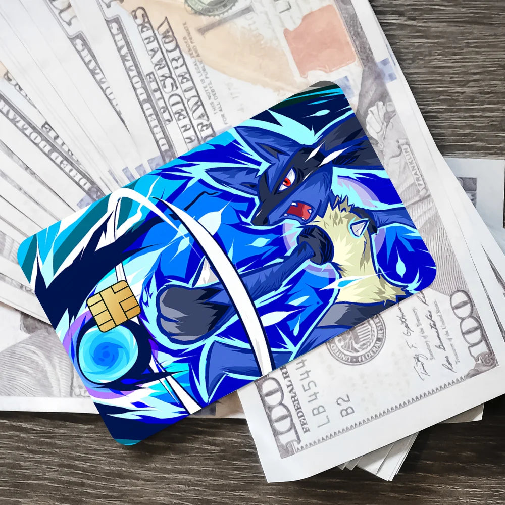 Cool Cartoon P-Pokemon L-Lucario Film Skin Cover Credit Card Stickers 4PCS Debit Front Decoration Bank Bus Pass Waterproof