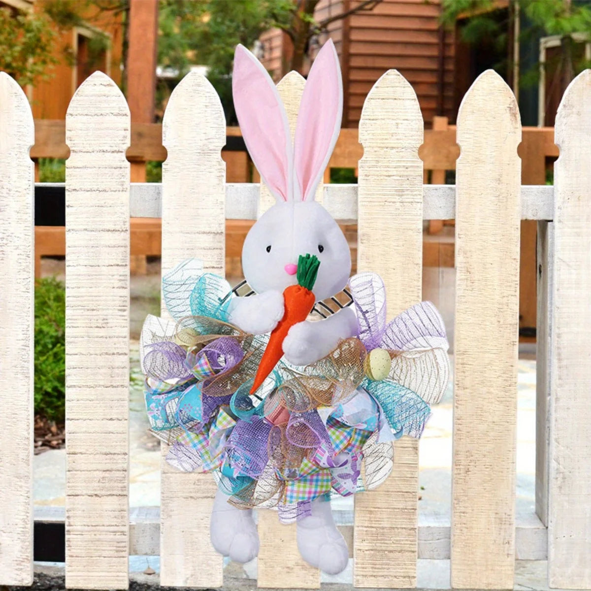 Easter Bunny Wreaths for Front Door, 28.3in Easter Wreath Rabbit Wreaths with Bunny Ears, Legs and Ribbons, Spring