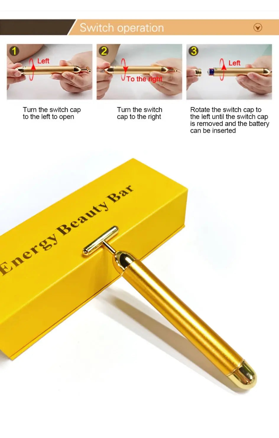 Beauty Stick 24k Gold Face Lift Bar Skin Tightening Energy Beauty Stick Vibrating Facial Massager Electric Beauty Instrument