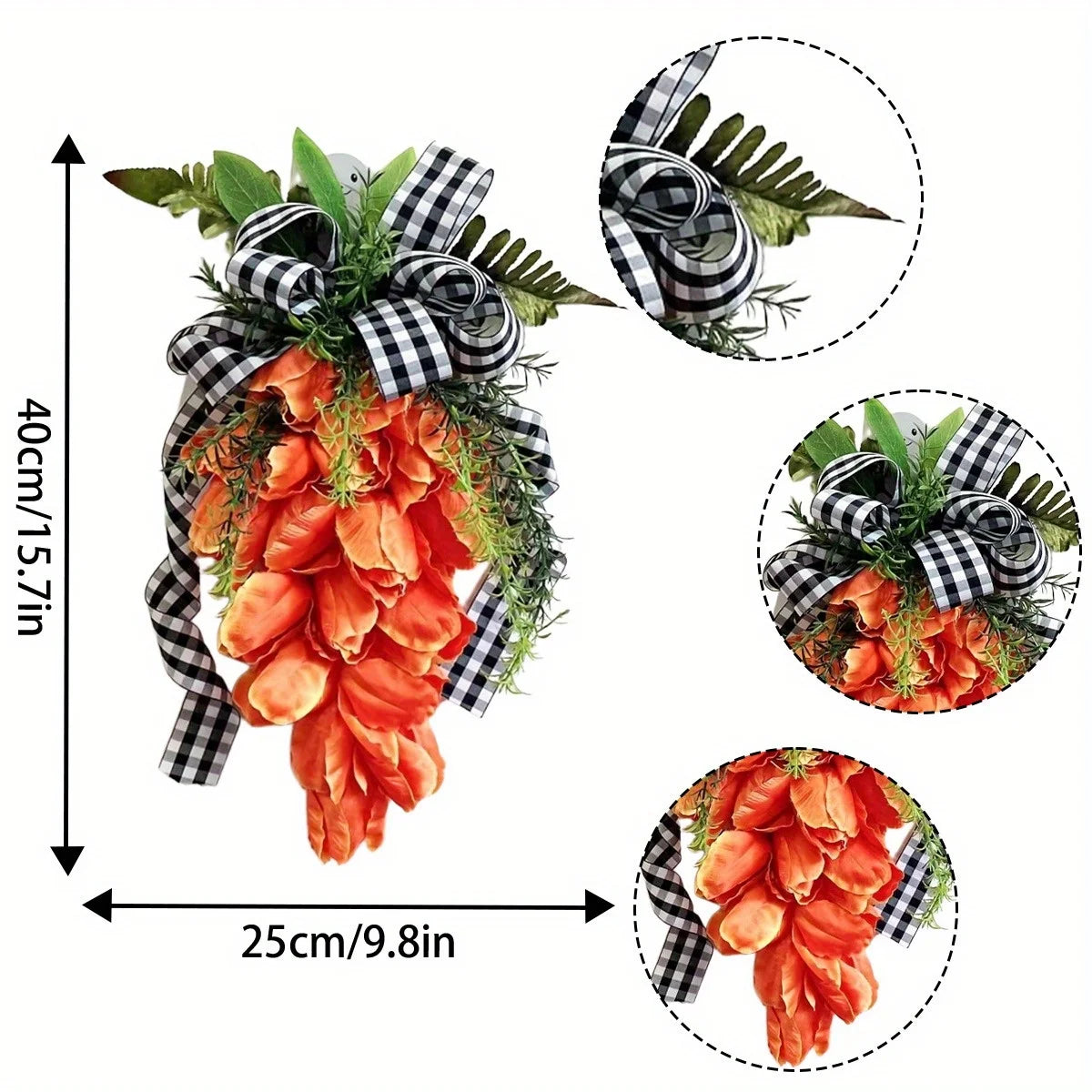 Easter Spring Swag Tulips Wreaths for Front Door, 15.7'' Artificial Spring Summer Door Wreaths with Flower and Leaf