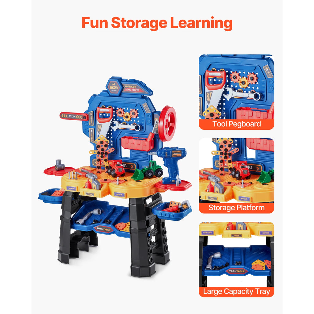 SucceBuy 181pcs Kids Tool Bench Realistic Transformable Tool Set with Toddler Bench Pretend Play Learning Gift for Children Toys
