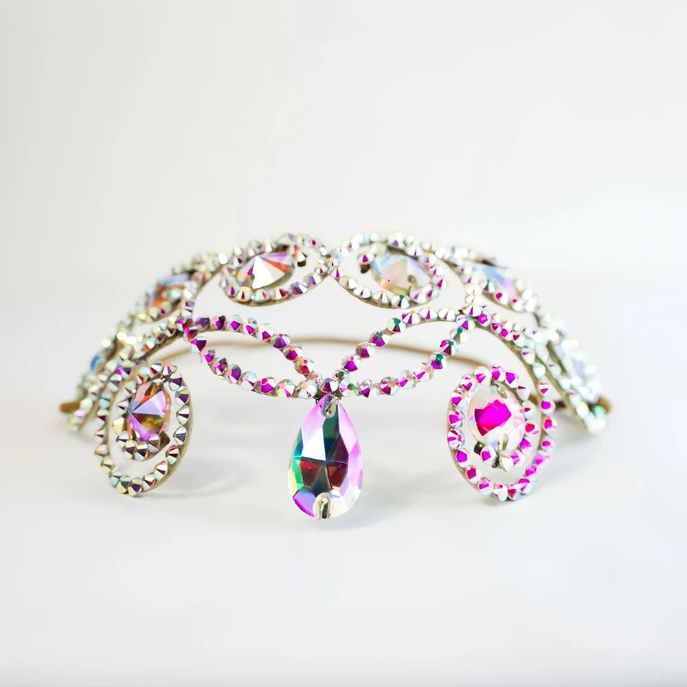 Stonefans Elegant Hollow Forehead Chain Belly Dance Head Decoration Colourful Geometric Rhinestone Headpiece Jewelry Ballroom