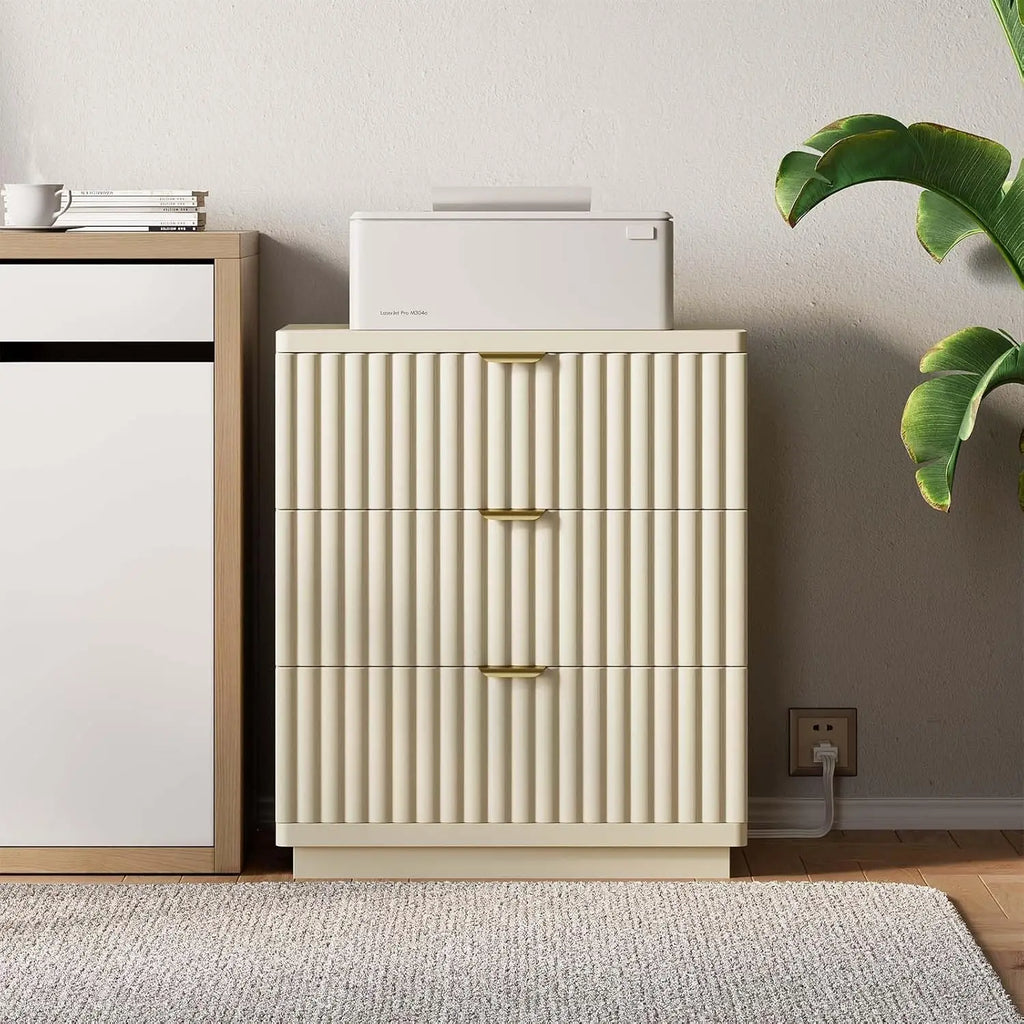 Nightstands Set of 2, Fluted Nightstand with Charging Station and 3 Drawer Storage, Large Modern Bedside Table,, Customized