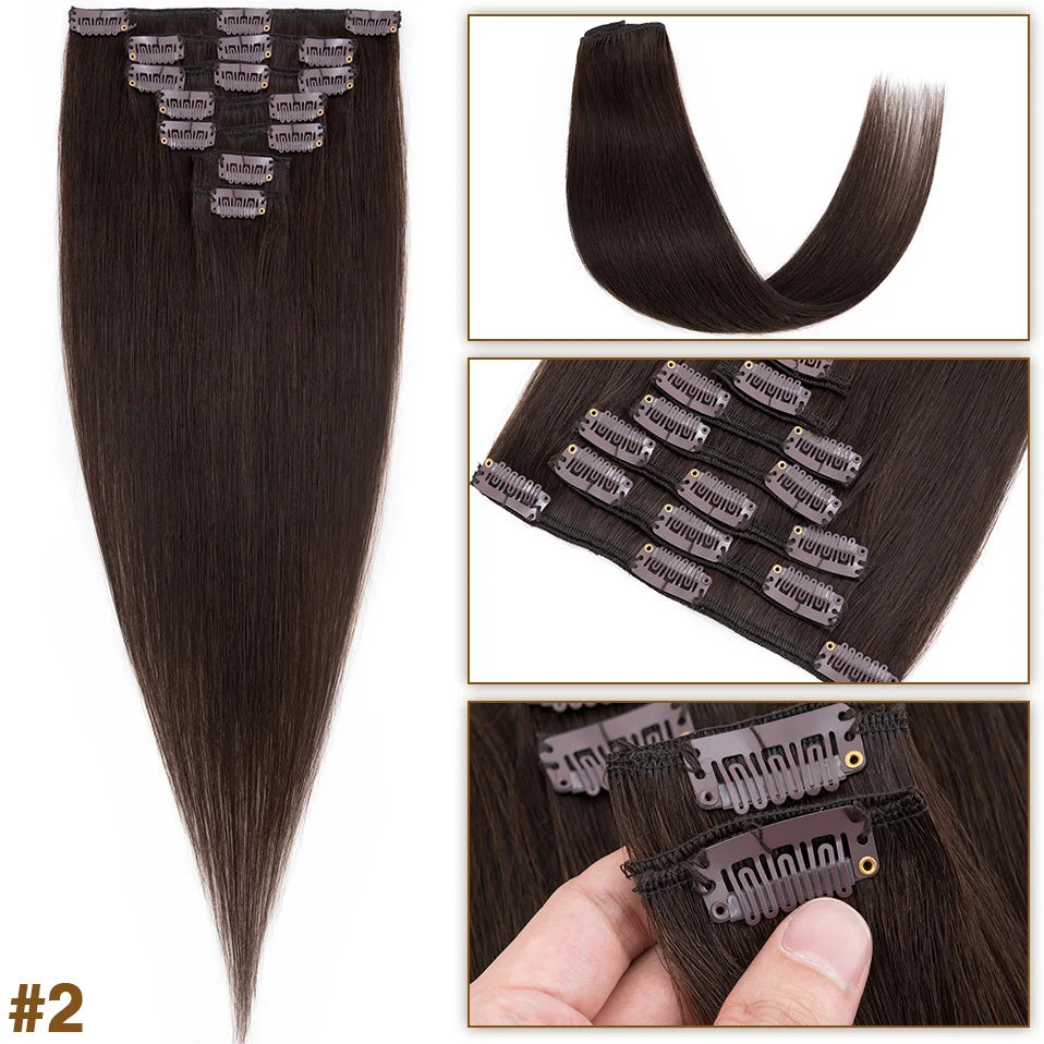 S-noilite 65g Clip In Hair Extensions Human Hair Natural Extension Hair Clips 7Pcs/Set 15"-22" Full Head Clip In Natural Hair