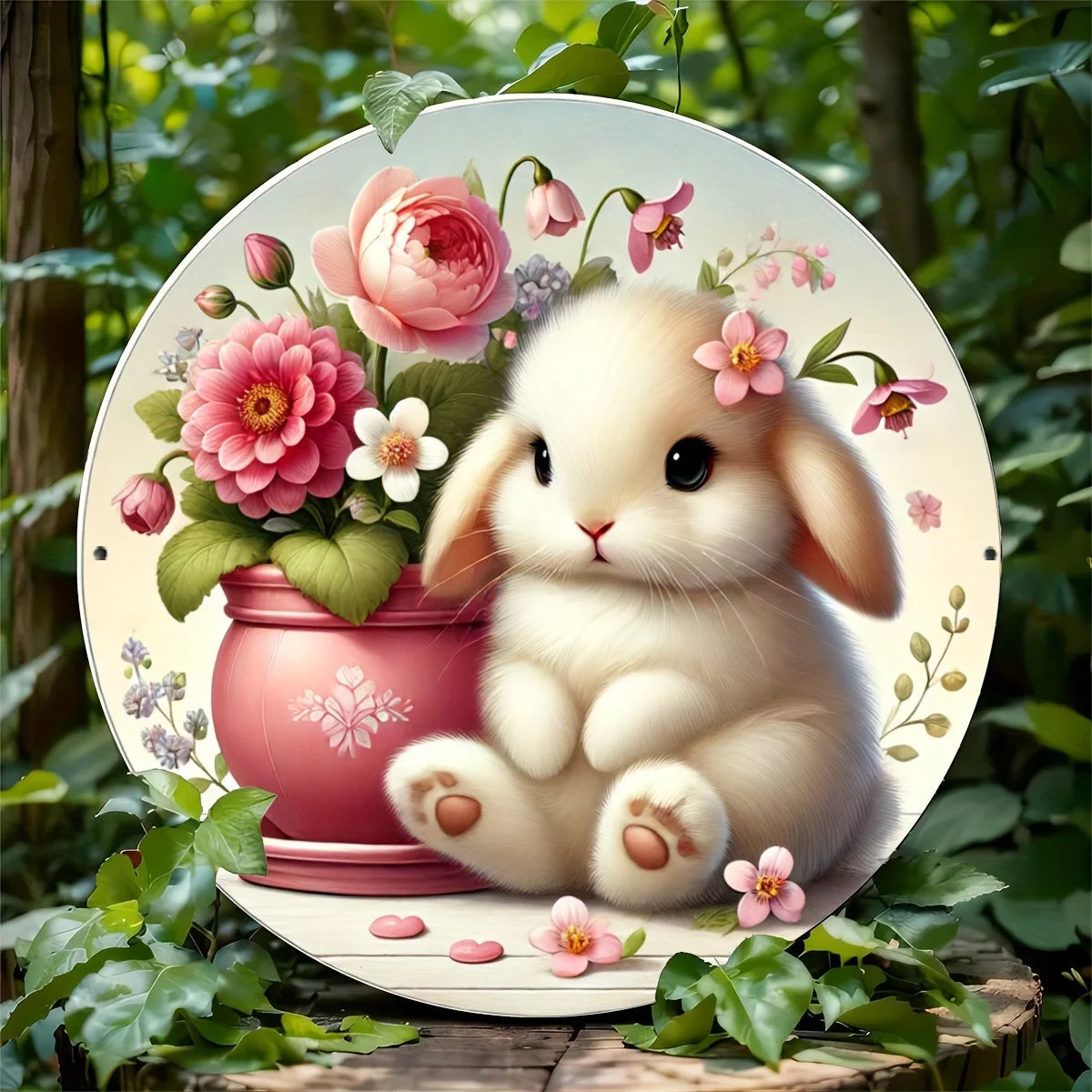 Rustic Easter Bunny Basket Wreath Aluminum Sign - Metal Plaque for Home Decor, Artistic Craft & Scrapbooking Supplies