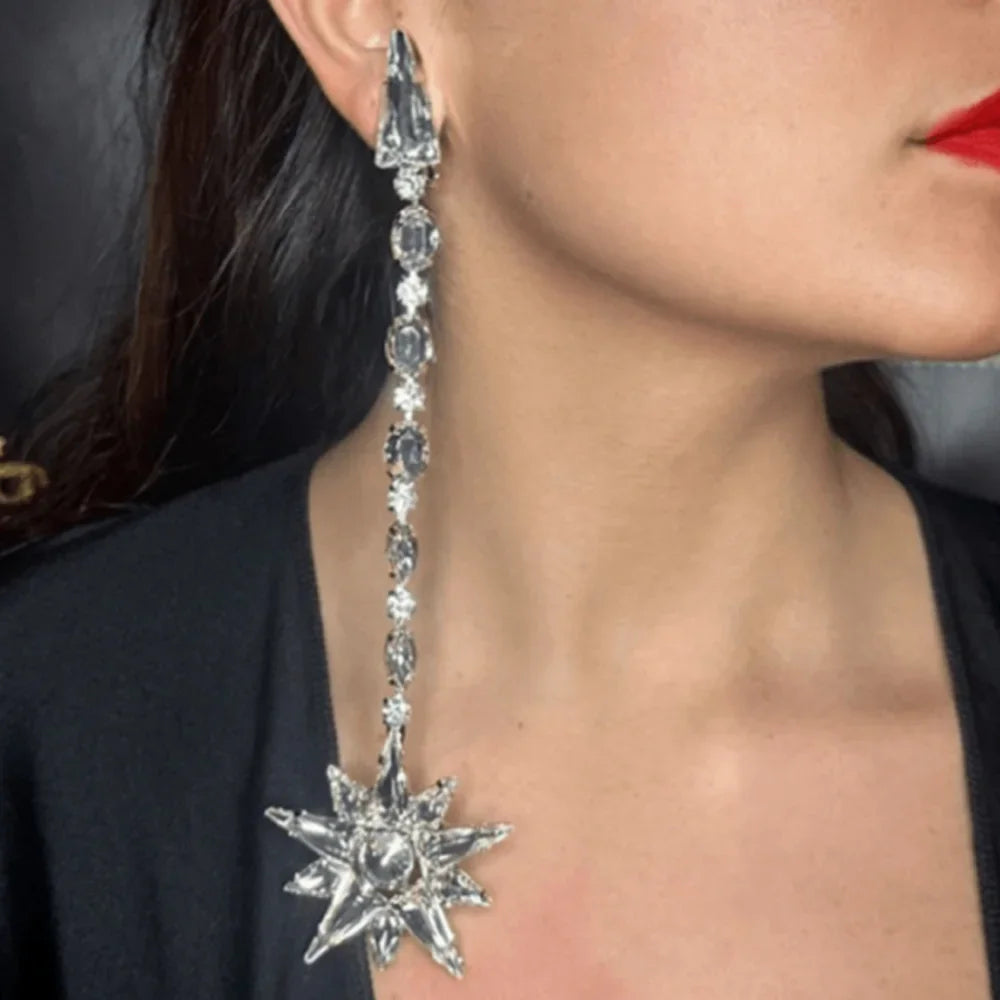 Stonefans Long Earrings Crystal for Women Luxury Designer 2024 Trend Geometric Earrings Statement Dangle Elegant Wedding Jewelry