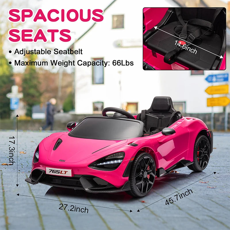 12V Licensed McLaren 765LT Kids Ride On Toy,Electric Vehicle for Toddler Age 3+,Battery Powered Ride On Car with Hydraulic Doors