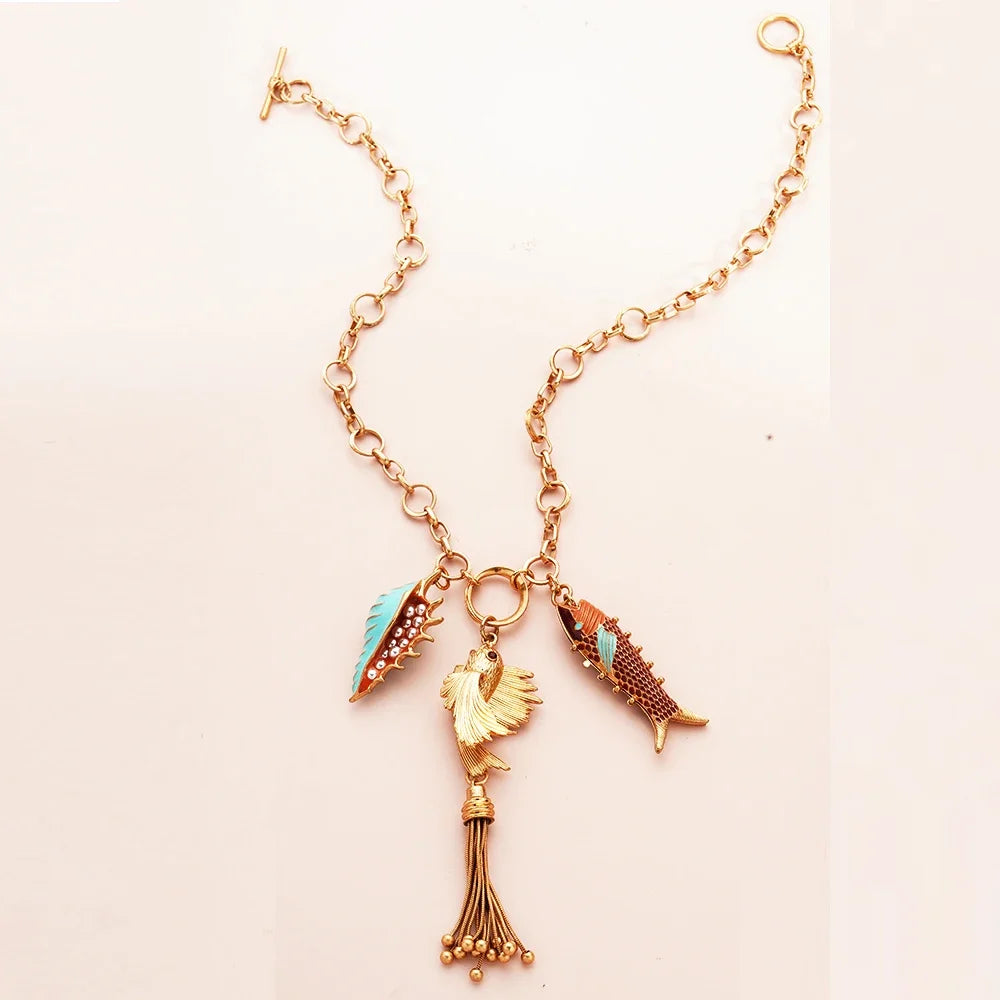 Bohemian sweater Necklaces for Women Fishes PendantsMermaid Tassels Marine Charms Birthday Party Chic Jewelry Beauty Accessories