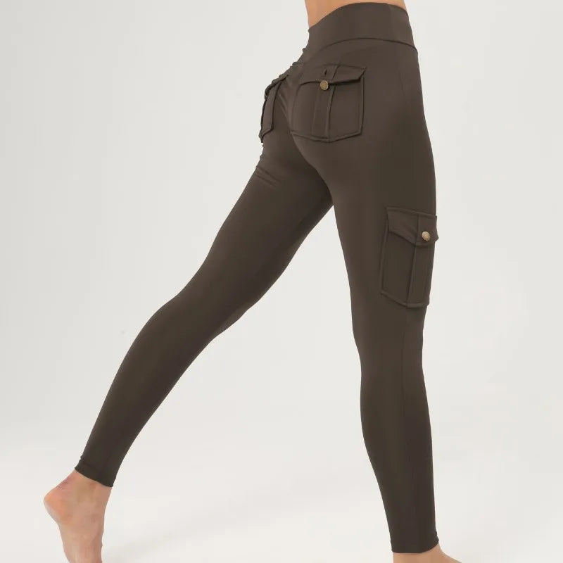 Breathable High Waisted Hip Lifting Button Pocket Sport Brushed Nude Yoga Pants Slimming Tight Leggings High Elastic Leggings