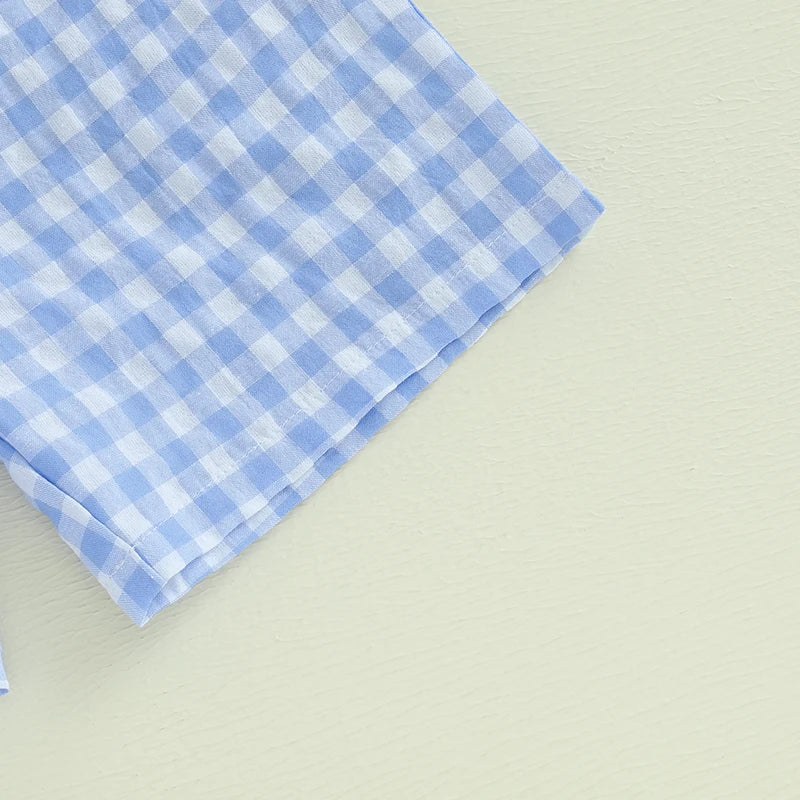 Toddler Boys Easter Outfits Adorable Bunny Embroidery Short Sleeve T-Shirt and Plaid Shorts Set for 2 Piece Clothing Ensemble