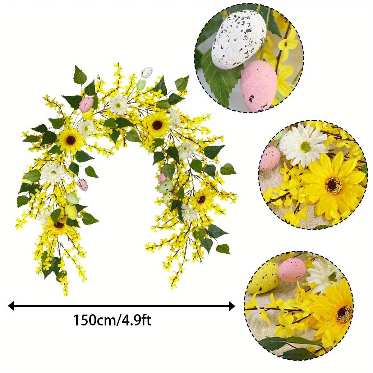 4.9ft Easter Egg Garland Easter Front Door Garland Spring Hanging Sunflower Flowers Vine Easter Hanging Tree Garland