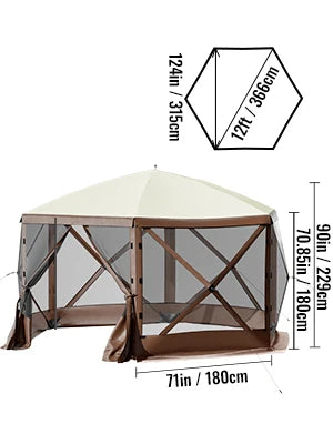 SucceBuy Pop-up Camping Gazebo Camping Canopy Shelter 6 Sided 12' x 12' / 10' x 10' Sun Shade Tents & Canopies Camping & Hiking