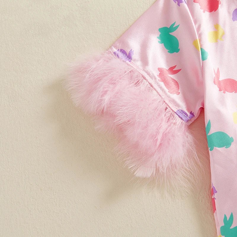 Easter 2-Piece Pajama Set with Short Sleeve Lapel Bunny Print Shirt and Shorts for Comfortable Sleepwear