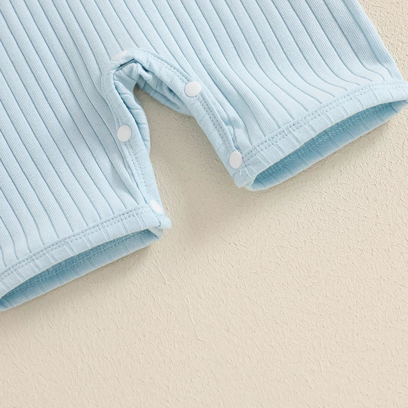 Easter Bunny Embroidered Sleeveless Romper Jumpsuit Square Neck Bodysuit for Infant Boys and Girls Cute Holiday Outfit