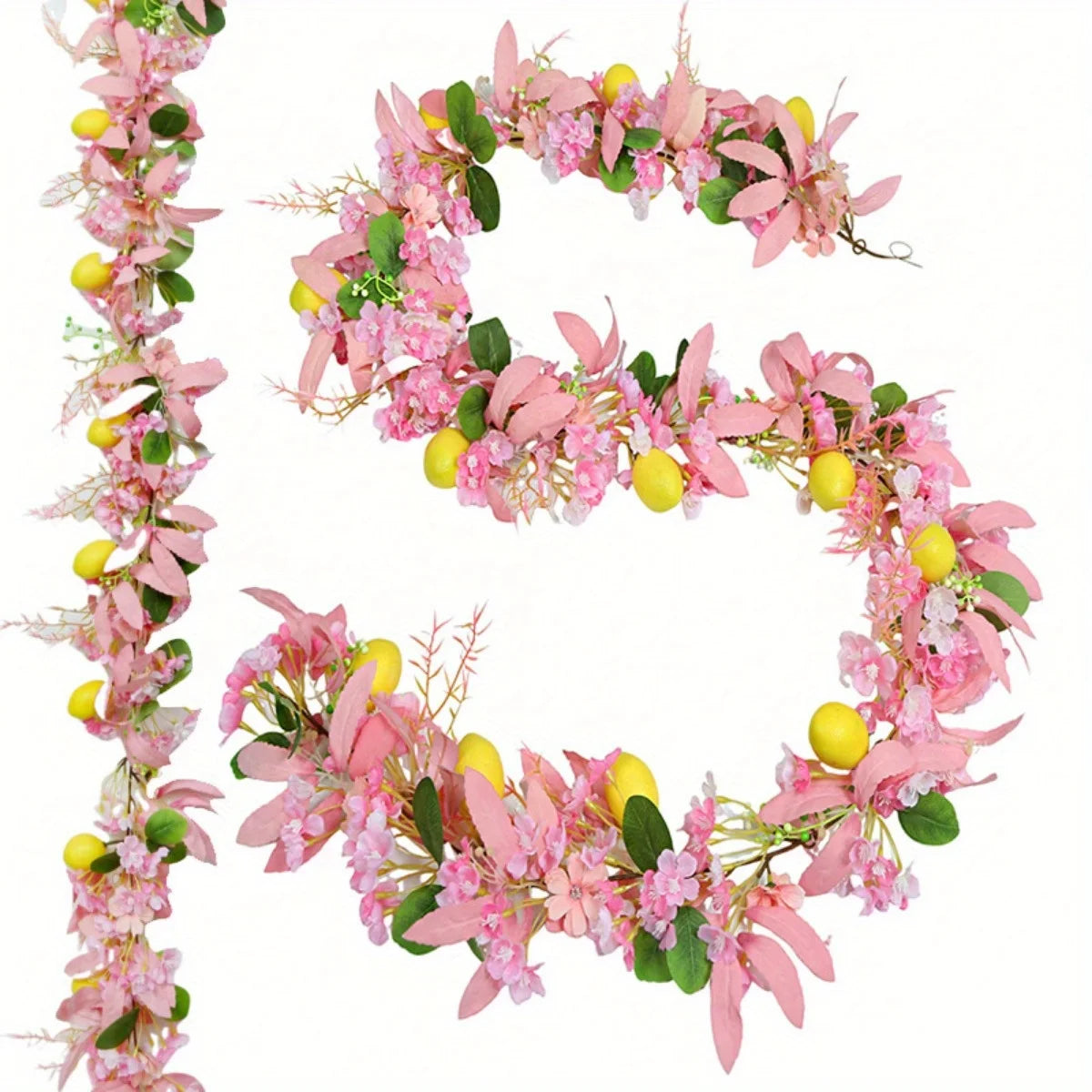 Easter Garland with Artificial Lemon and Flowers, 5.9ft Spring Garland Vine Easter Garland for Mantle Fireplace Arch