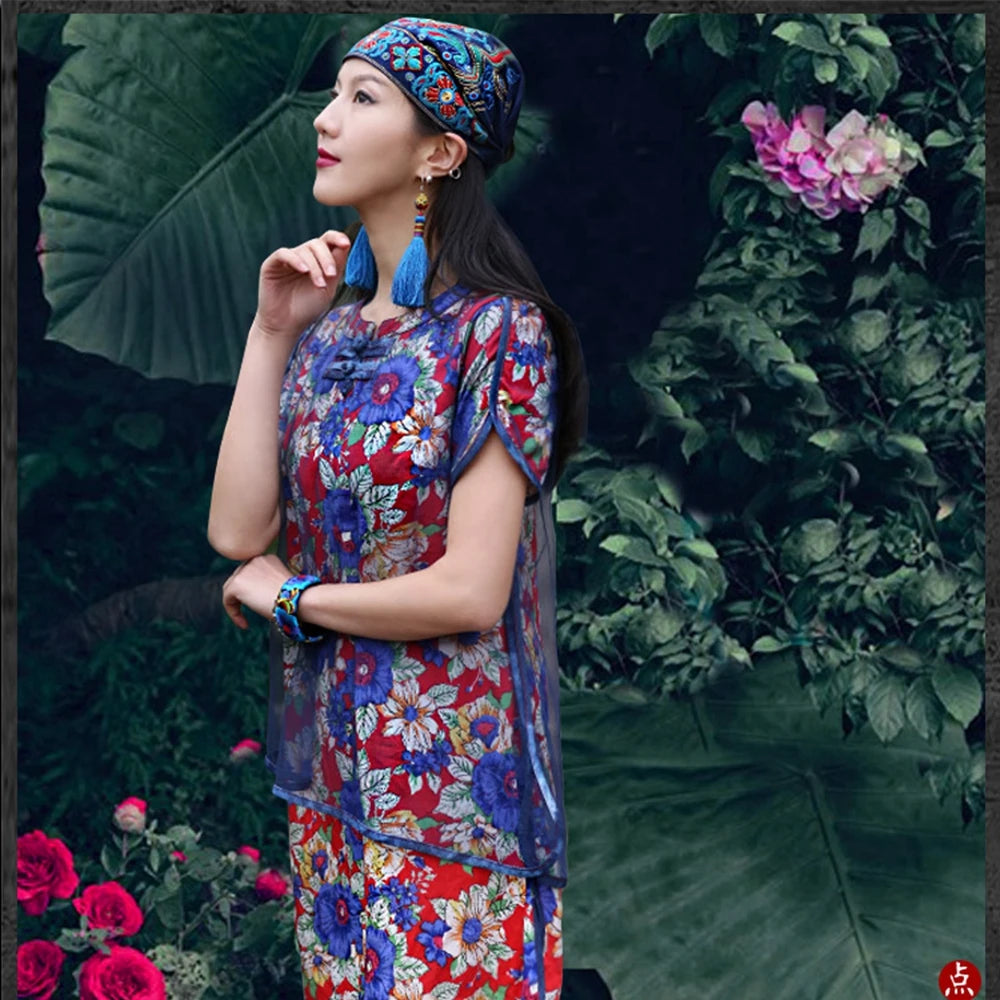Women Mexican Style Ethnic Vintage Embroidery Flowers Hat Red Print hats for women Beanies Hats