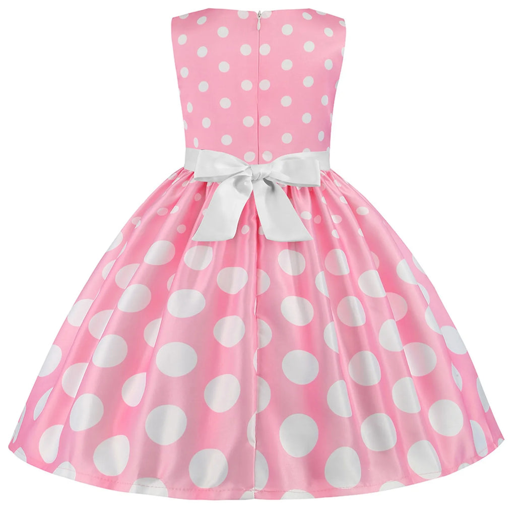 Kids Girls Vintage Dress Easter Polka Dots Print Dress Daily Birthday Dress Short Sleeve 1950s Princess Dress
