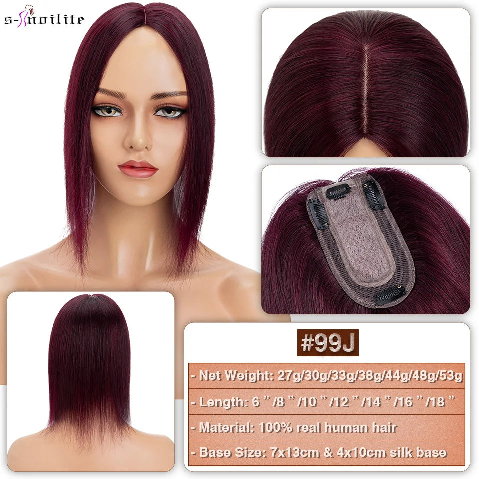 S-noilite 7x13cm Hair Toppers Human Hair For Women Natural Hair Topper Wigs Women Topper Silk Base Hair Clip In Hair Extensions