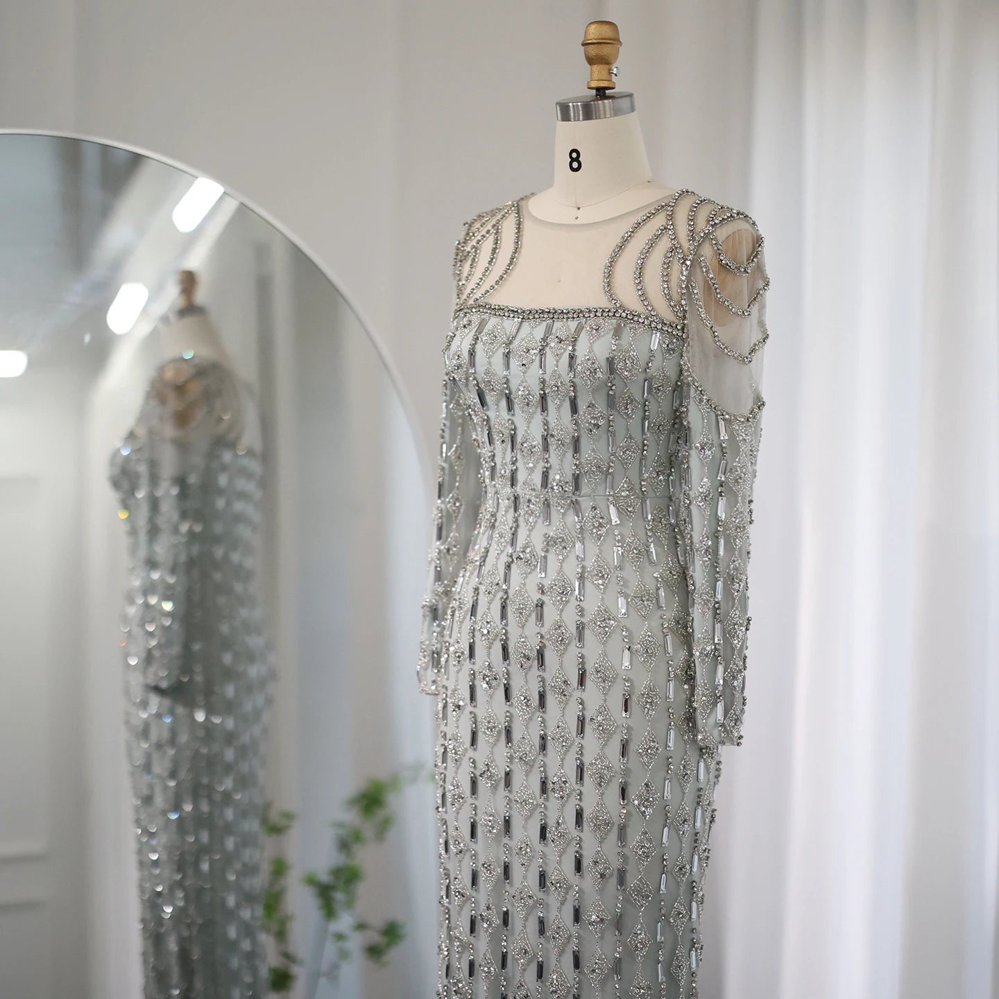 Sharon Said Luxury Sage Green Dubai Evening Dress Mermaid Muslim Long Sleeves Islamic Women Wedding Party Gowns SS398 Customized