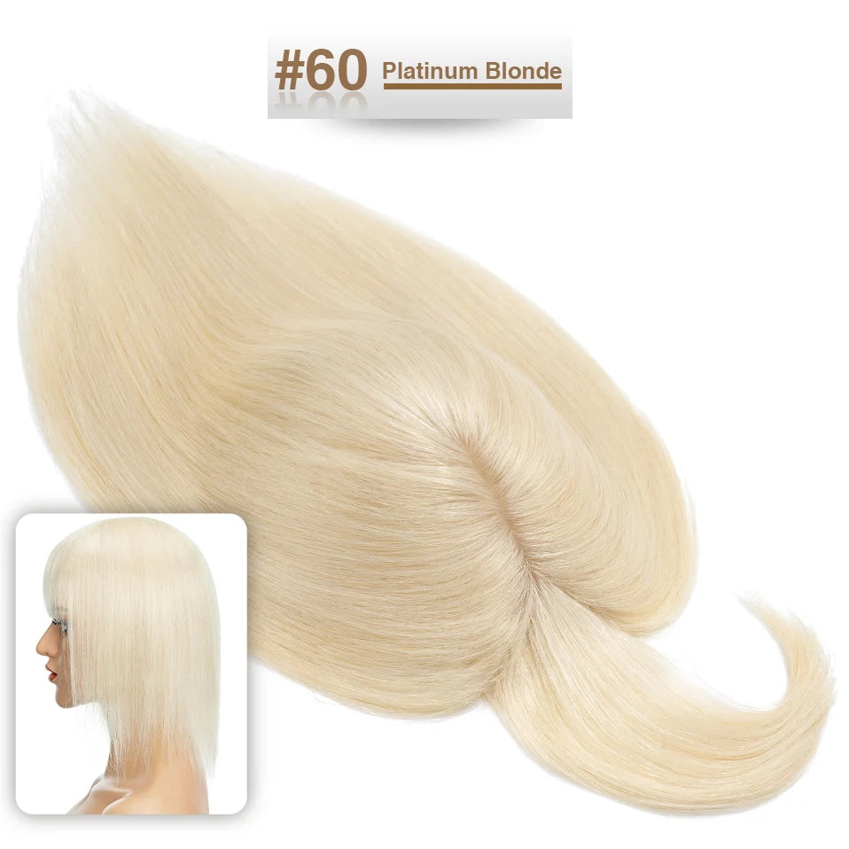 S-noilite Women Toppers Hair With Bangs Human Hair 7x13cm Silk Base Hair Cilp Wig Clip In Hair Extensions Hairpiece Natutal Hair