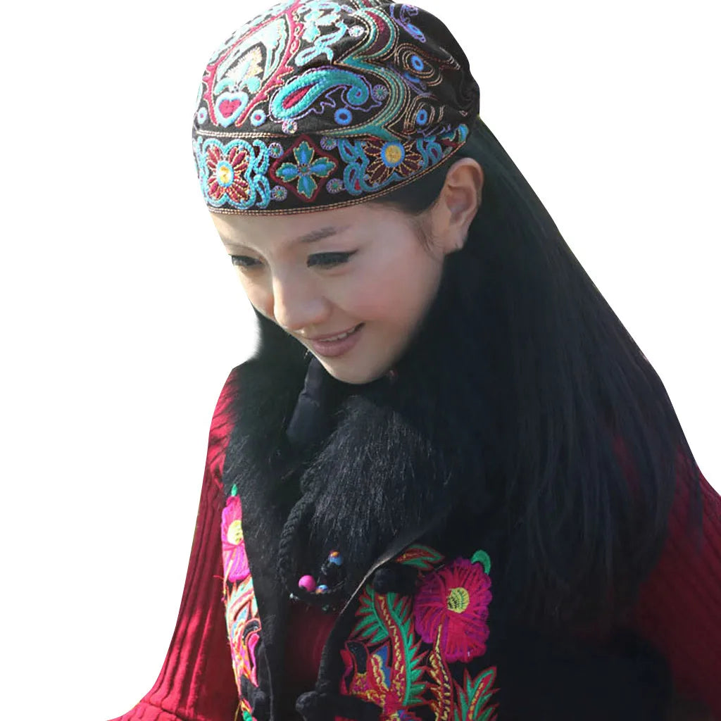 Women Mexican Style Ethnic Vintage Embroidery Flowers Hat Red Print hats for women Beanies Hats