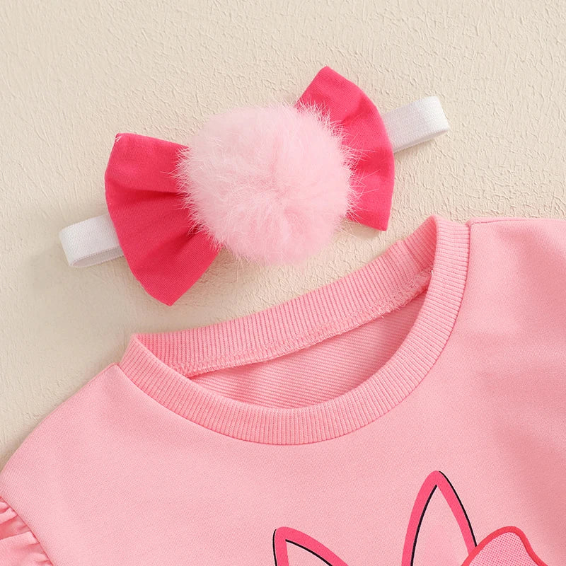 Adorable Easter Bunny Jumpsuit with Matching Headband - Long Sleeve O Neck Romper for Baby Girls