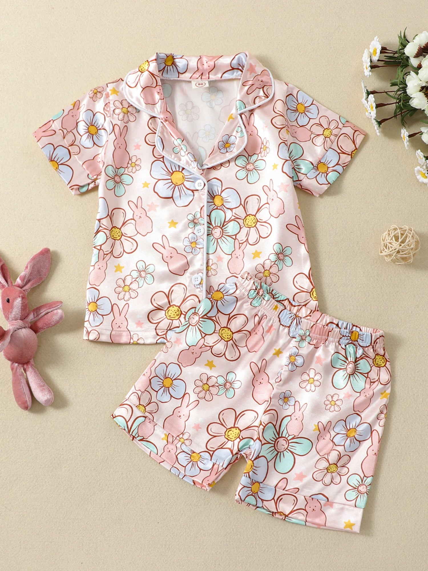 2Pcs Easter Pajamas Set Long Sleeve Striped Print Button Down Shirts and Pants Set Loungewear for Kids