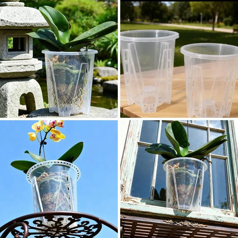 S/M/L/XL Clear PP Plastic Root Control Breathable Flower Pot Orchid Air Holes Plants Enhanced Drainage Garden Pot Home Garden