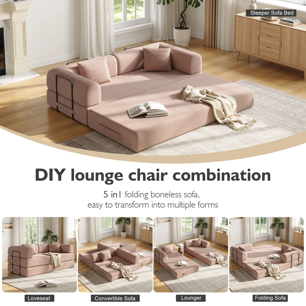 Convertible Floor Sofa Bed with Fixed-Shape Frame,  5-in-1 DIY Combination Modular Sofa,  for Living Room Bedroom Playroom
