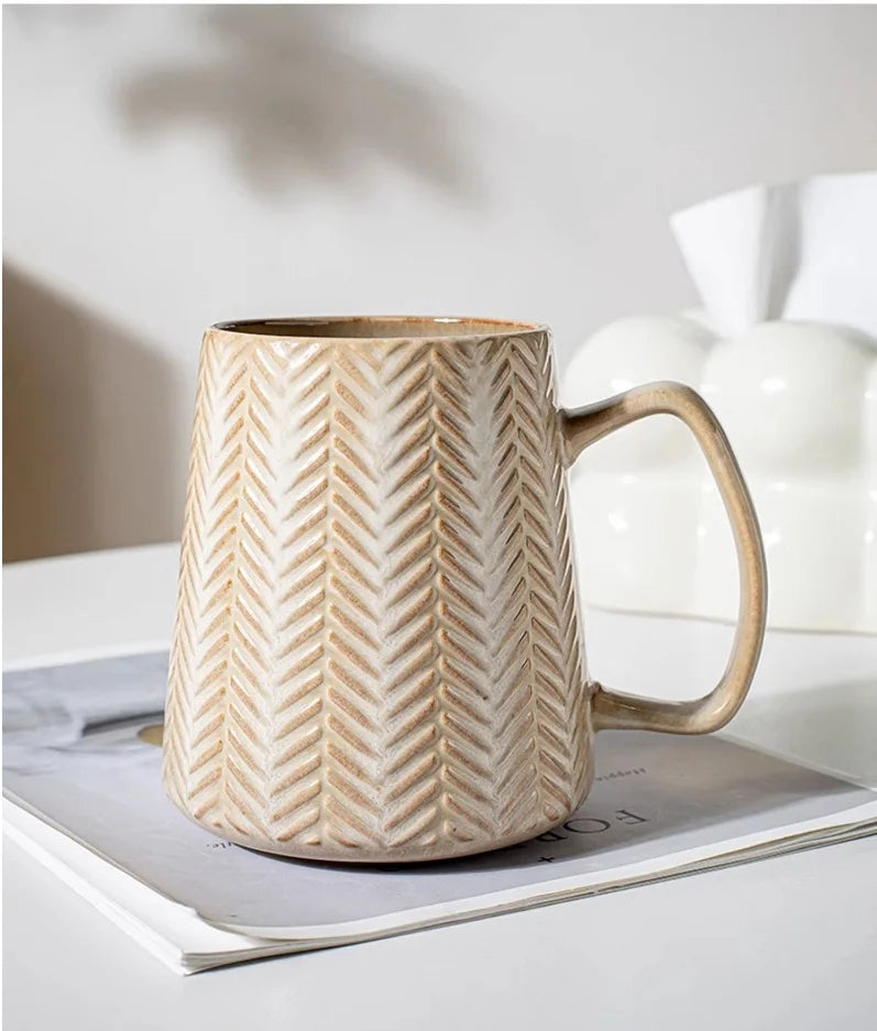 760ml Creative Retro style Mug breakfast cereal milk cute ceramic cup daily household insulated coffee tea cup with spoon