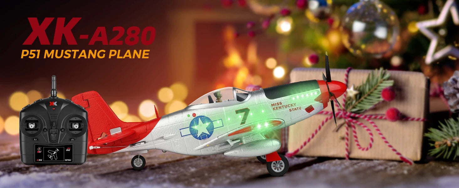WLtoys XK A280 RC plane,P51 Mustang 4-CH RC Airplane with Lights,6G/3D Brushless Remote Control Airplane,Suitable for adults