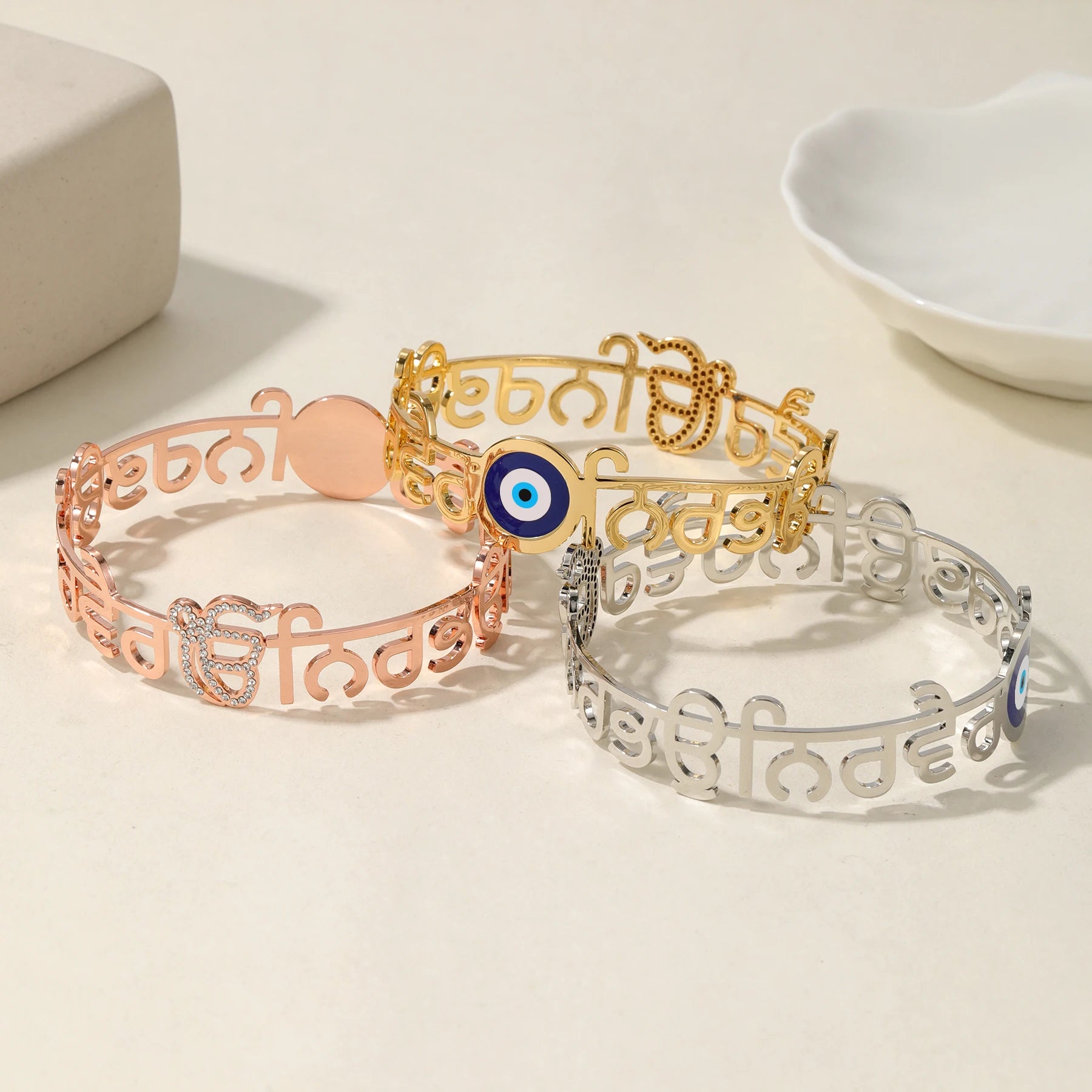 Punjabi Sikhism Devil's Eye Bracelet  18K Stainless Steel Ice Crystal Zirconia Bracelet Gift Unique Symbol Religious Jewelry