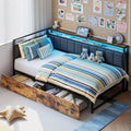 LIKIMIO Corner Bed Frame Twin/Full Daybed with Storage Drawers, Metal Platform Bed Frame with LED Light, Charging Station, Black