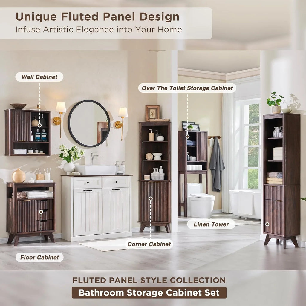 68" Tall Bathroom Narrow Storage Cabinet with Adjustable Shelf and Drawer, Curved Profile Linen Tower for Bathroom, Living Room
