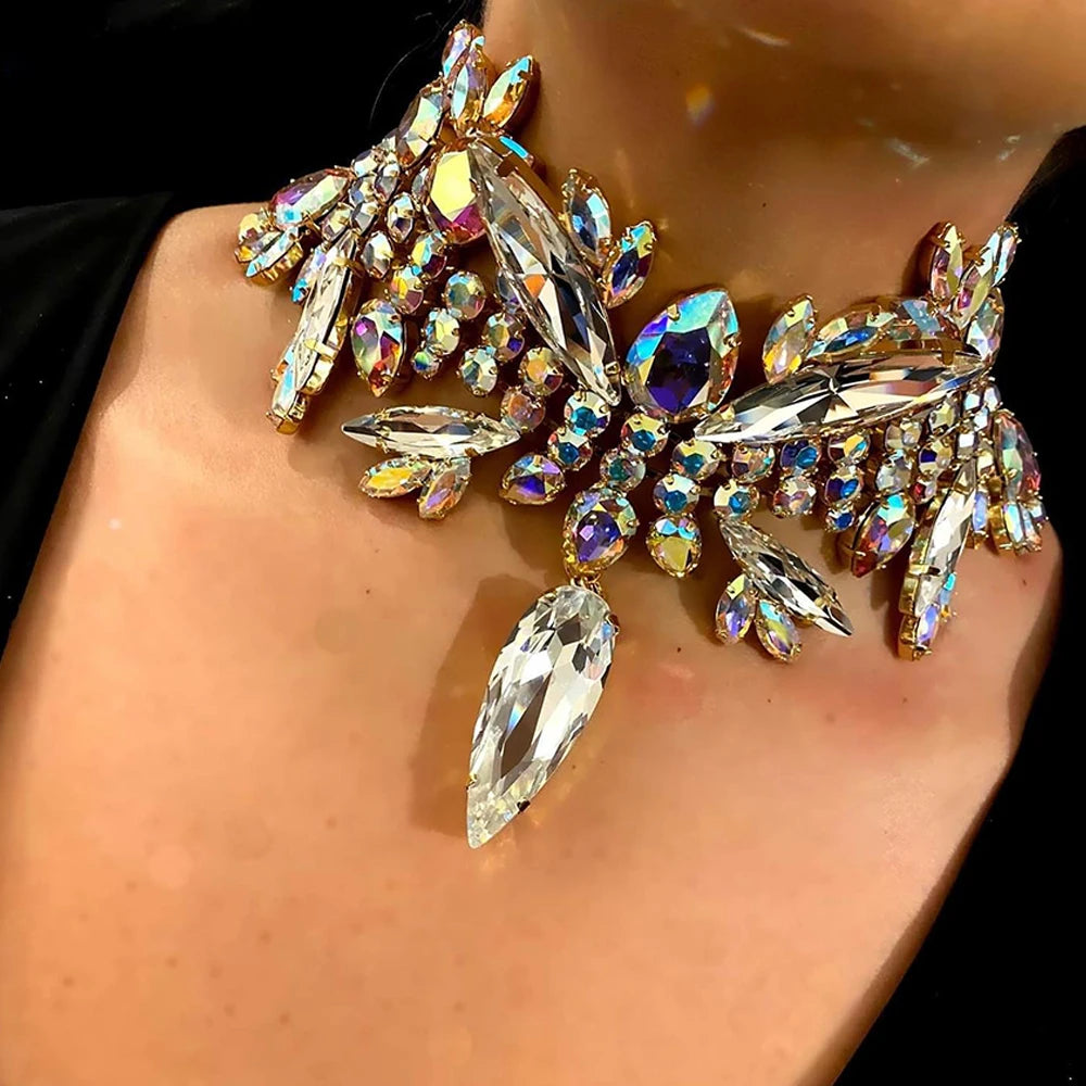 Stonefans Geometric Necklace Earrings Set Crystal Accessories for Women Party Bling Rhinestone Statement Jewelry Set Jewelry