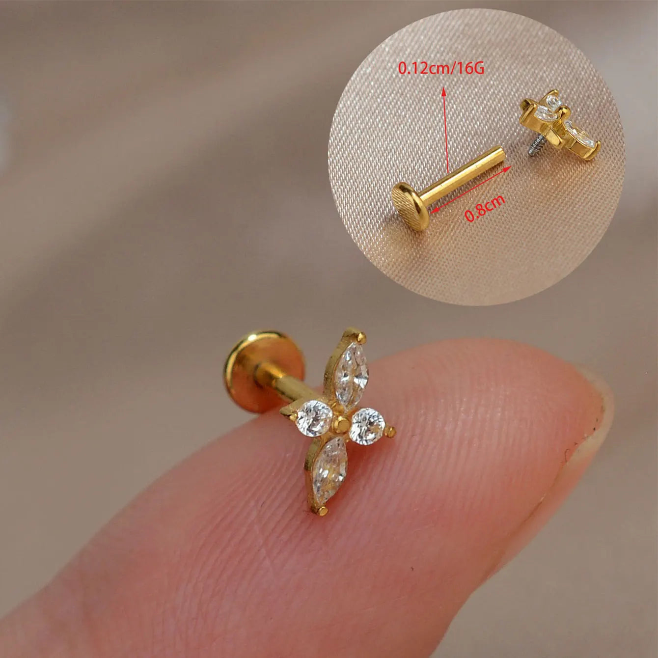 1Piece 16G Titanium Steel CZ Leaf Bee Piercing Lip Labre Studs Tragus Helix Cartilage Couch Lobe Earrings Body Jewelry For Women