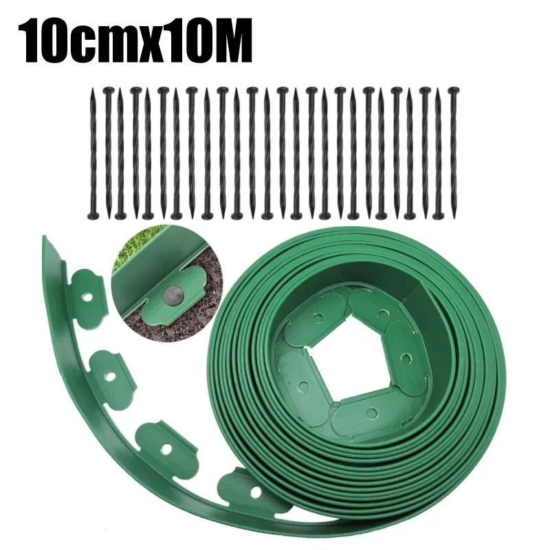 10M Flexible PVC Garden Edging with 30 Spiked Anchors Heavy Duty Lawn Border Kit Weather Resistant Landscape Tool