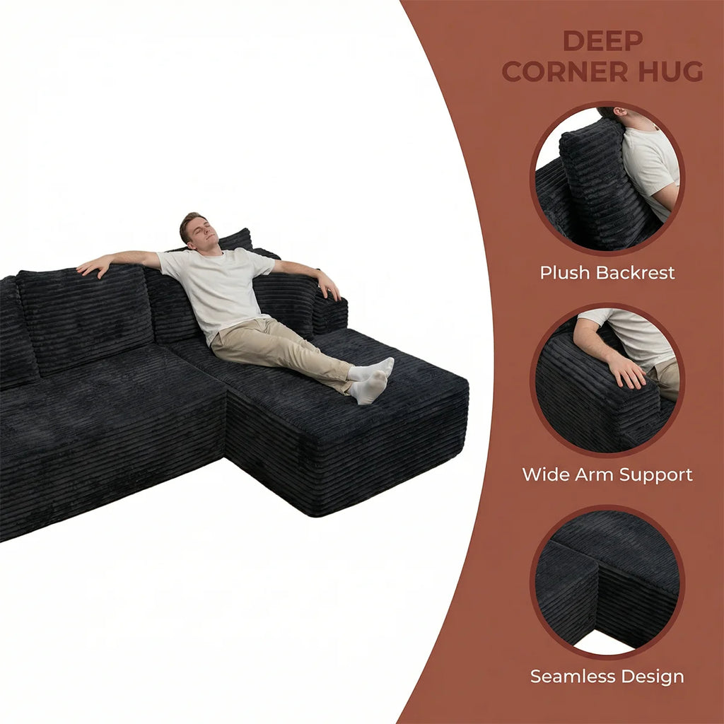95" L-Shaped Sofa Chaise, No Assembly Required, Rabbit Fleece Upholstery, Ultra Soft & Comfortable, Ready to Use Out of the Box