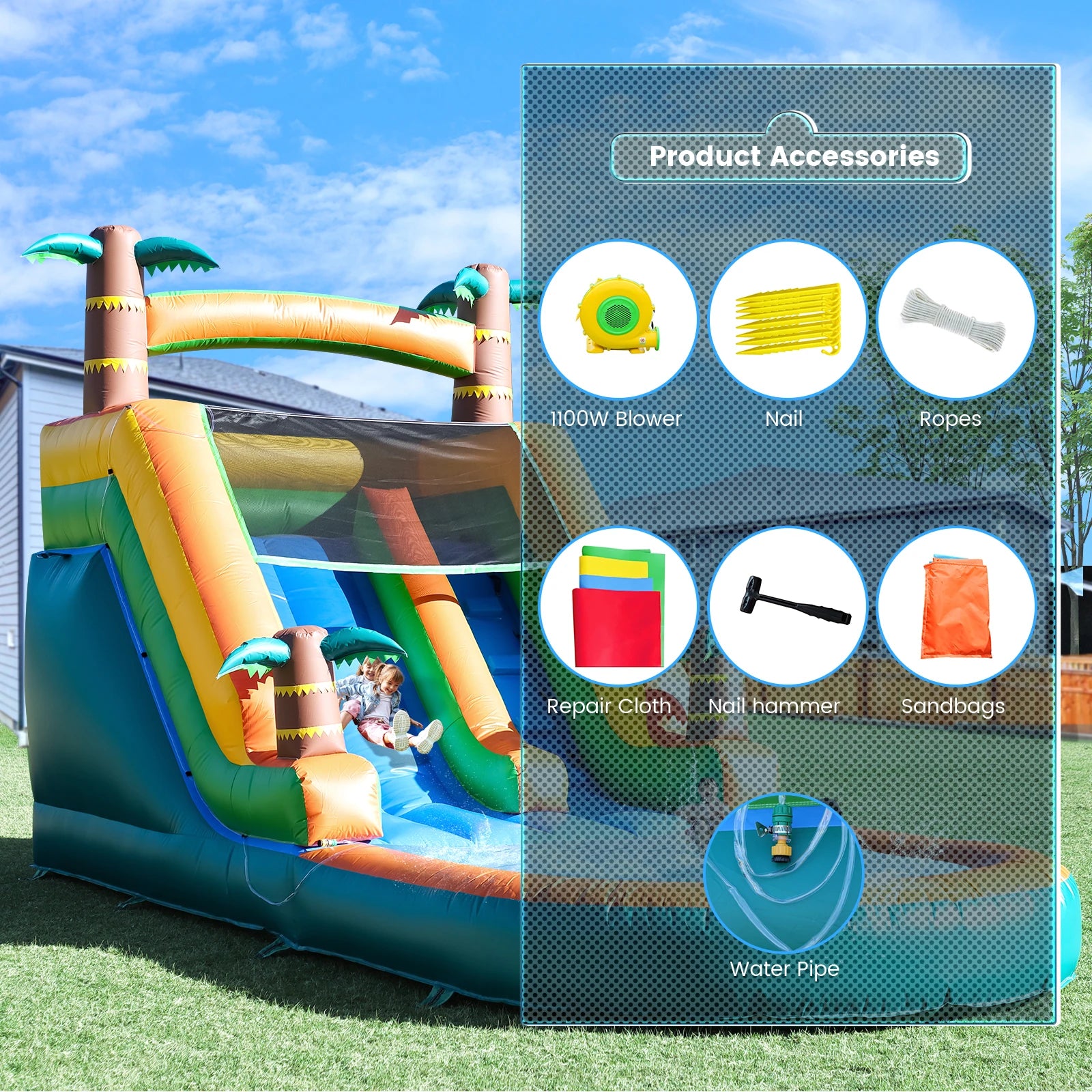 Children's playground Inflatable water slide, Commercial Bounce House with Water Slide PVC and a 1100W Air blower 21ft/6.4M