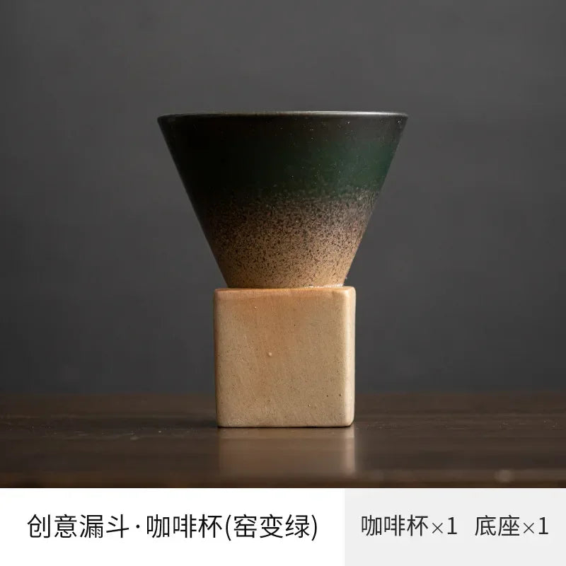 Coarse Pottery Creative Coffee Cup with Base Japanese Retro Conical Ceramic Cups Minimalist Latte Mug  Stoneware Master Teacup