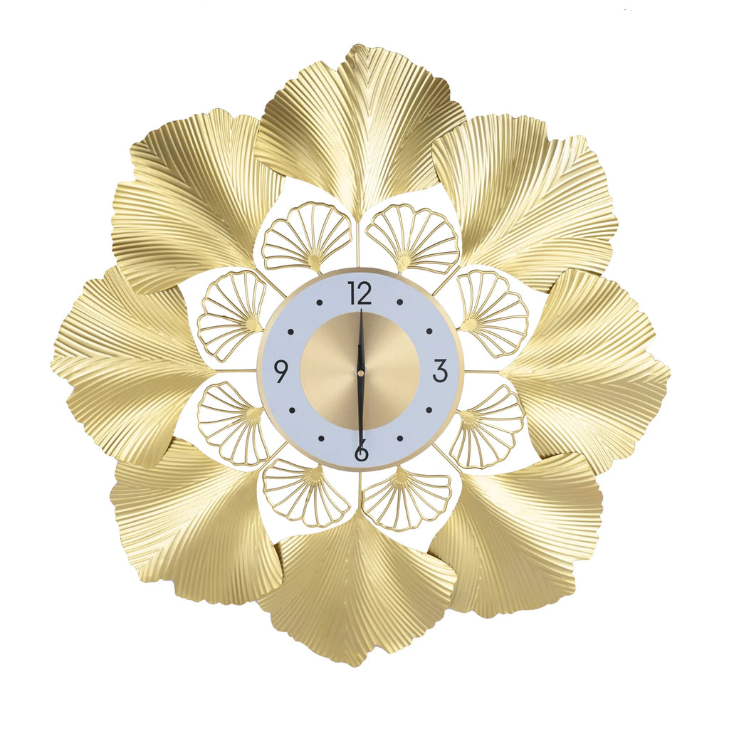 Ginkgo Wall Clock 3D Creative Ginkgo Wall Clock Golden Dial Design Silent Scanning Second Movement Digital Display Study Office